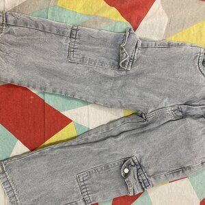 Denim Cargo Pants – Ash Grey, Loose Fit, Elastic Waist, 3-4 Years